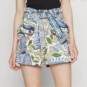 FARM Rio Paperbag Tie Waist Shorts, Macaw Print. XL.